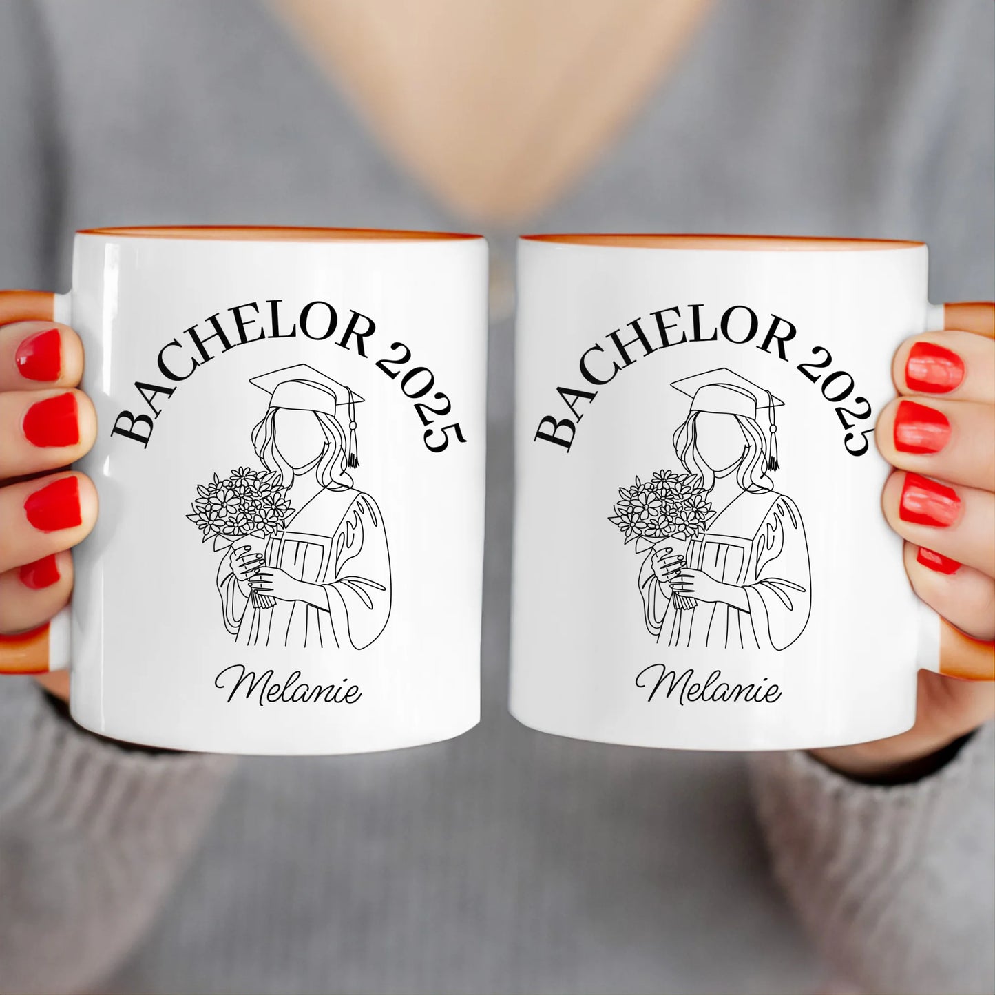 Personalisierte Tasse - Bachelor mit One-Line-Art Zeichnung mit Name und Jahr