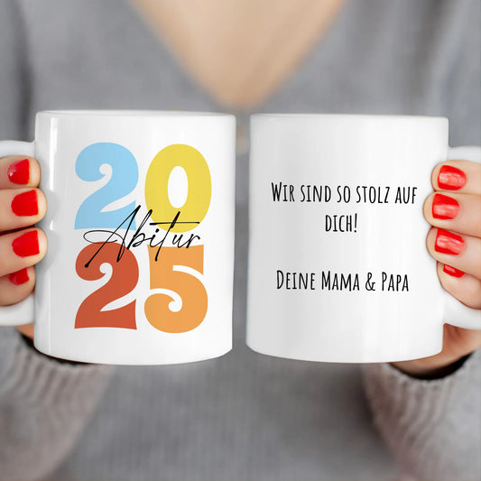 Personalisierte Tasse - Retro Abitur 2025 Tasse mit persönlicher Nachricht