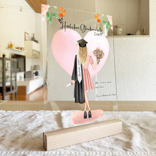 Personalisierte Acrylglasplatte - Bachelor/Master/Abi/Schulabschluss Geschenk (1 Frau)