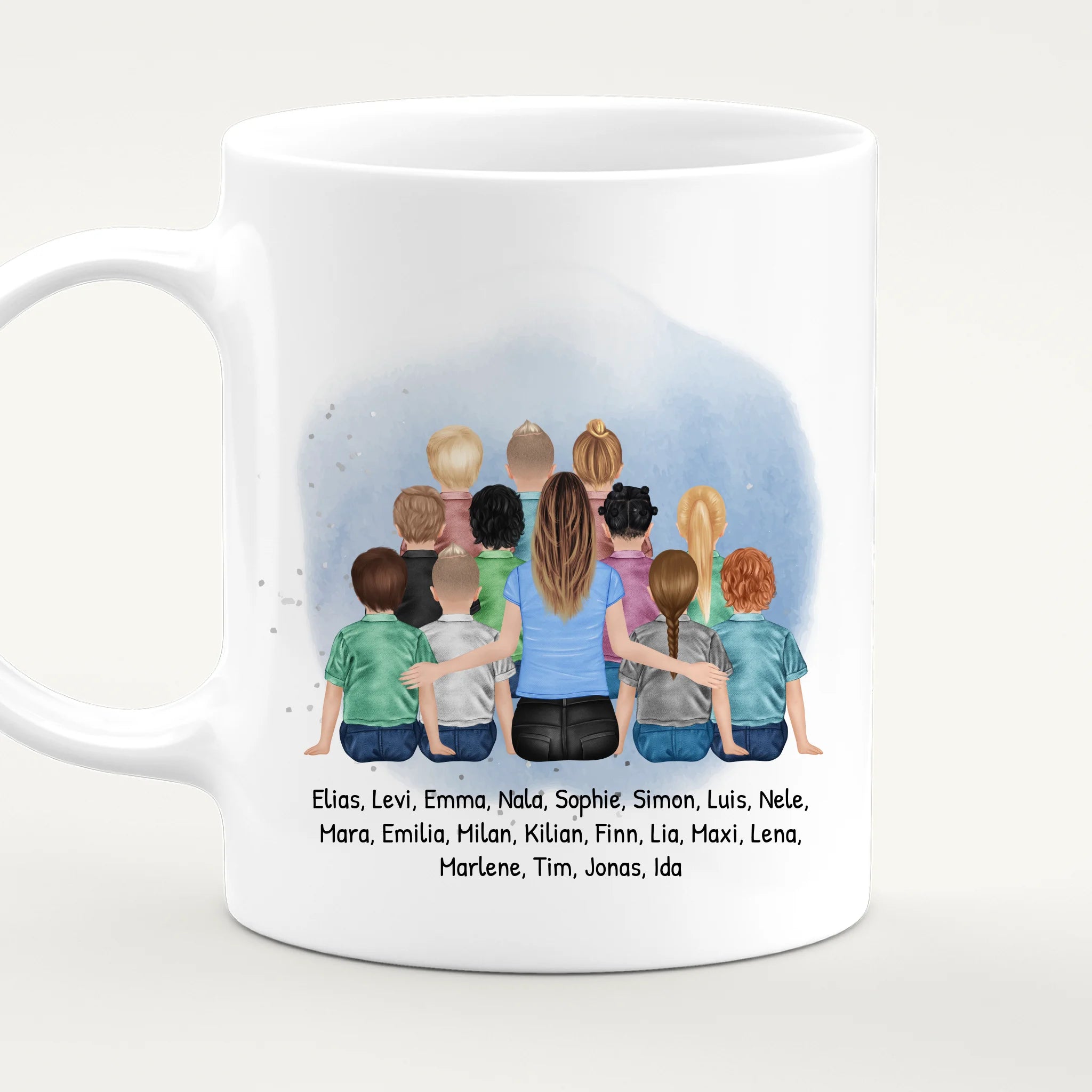 Personalisierte Tasse mit Lehrer/Lehrerin und Schulklasse (11-26 Schüler/Kinder)