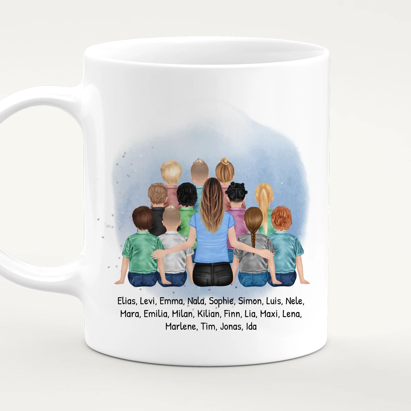 Personalisierte Tasse mit Lehrer/Lehrerin und Schulklasse (11-26 Schüler/Kinder)