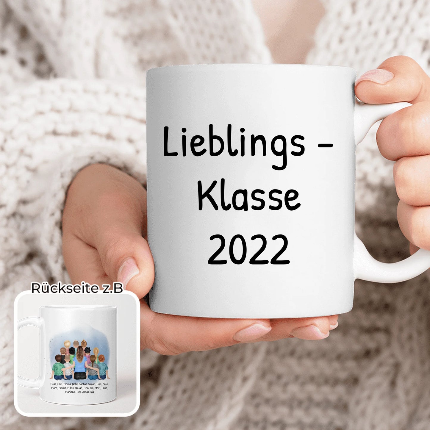 Personalisierte Tasse mit Lehrer/Lehrerin und Schulklasse (11-26 Schüler/Kinder)