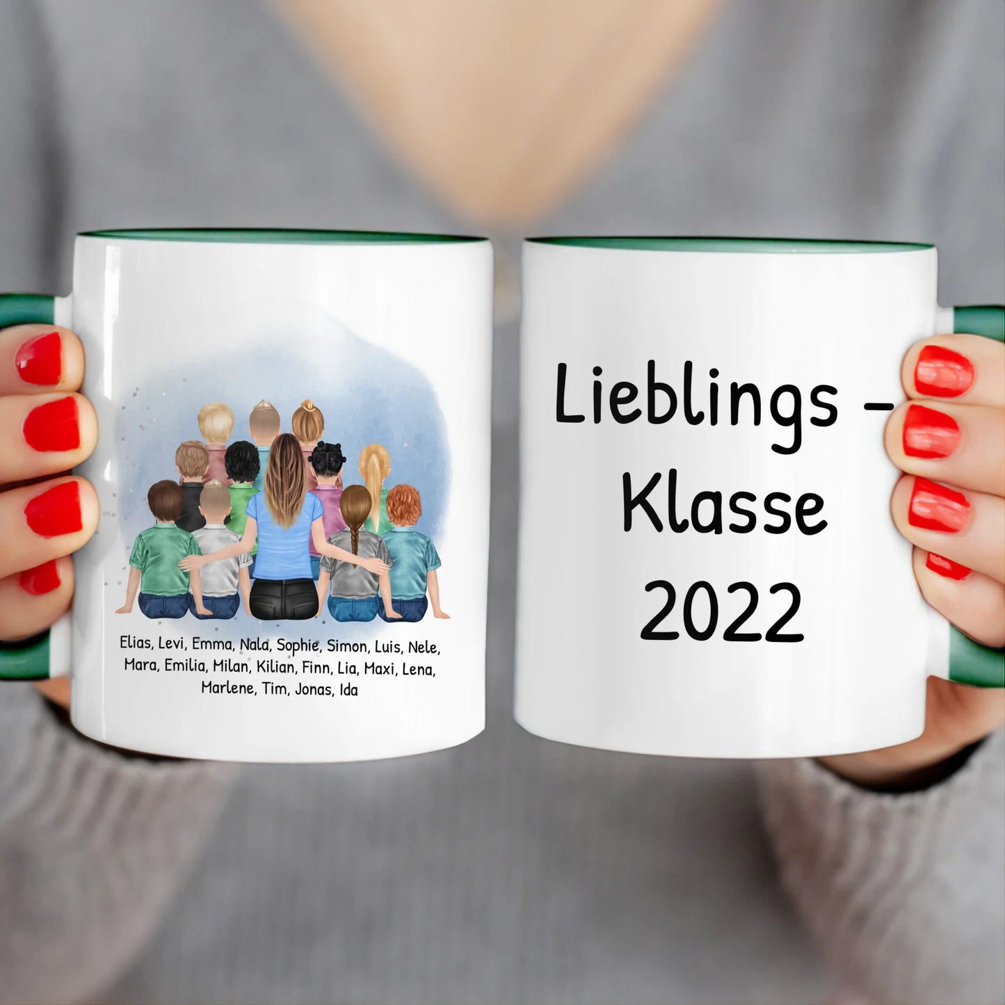 Personalisierte Tasse mit Lehrer/Lehrerin und Schulklasse (11-26 Schüler/Kinder)