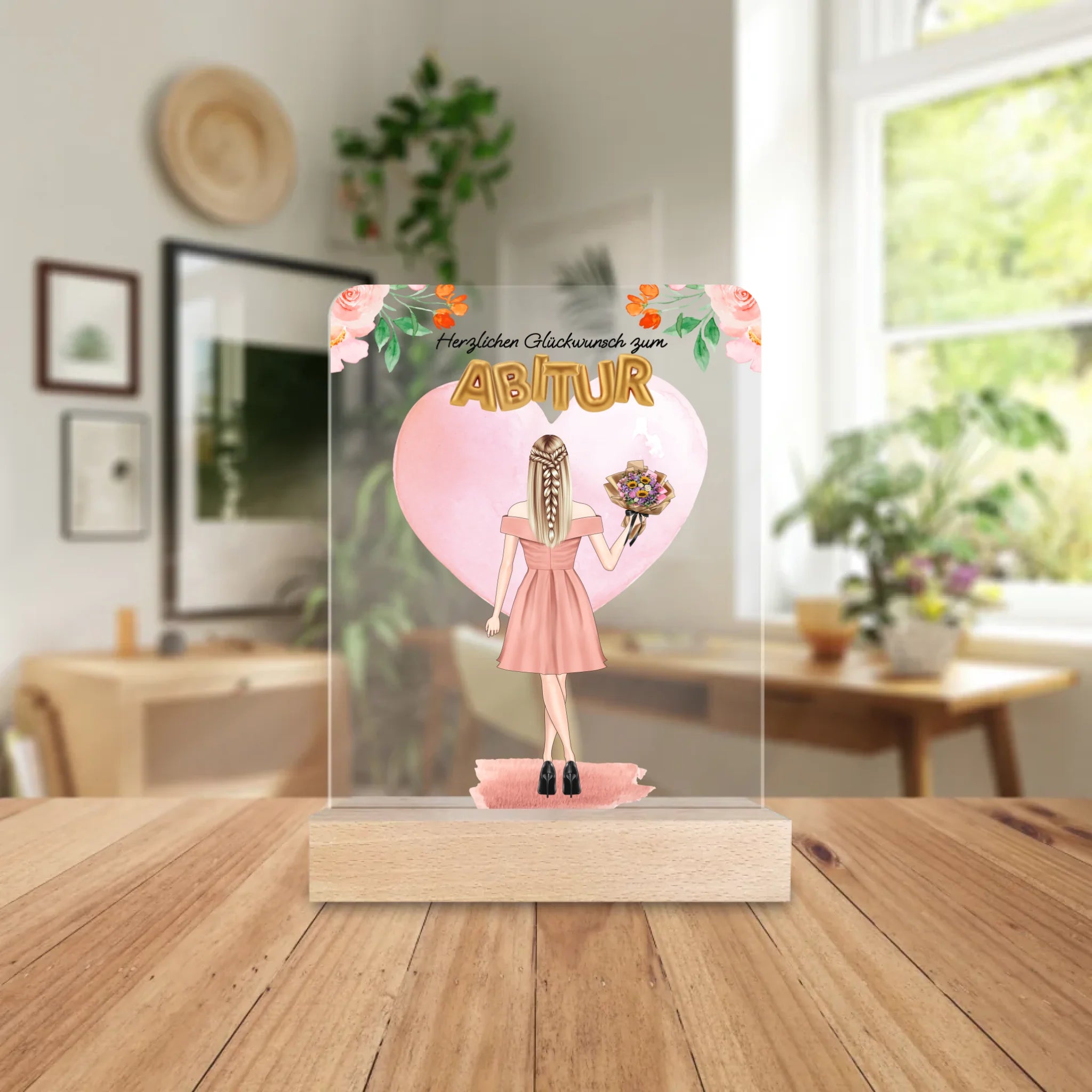 Personalisierte Acrylglasplatte - Abitur Abschlussgeschenk / Abi Geschenk (1 Frau)