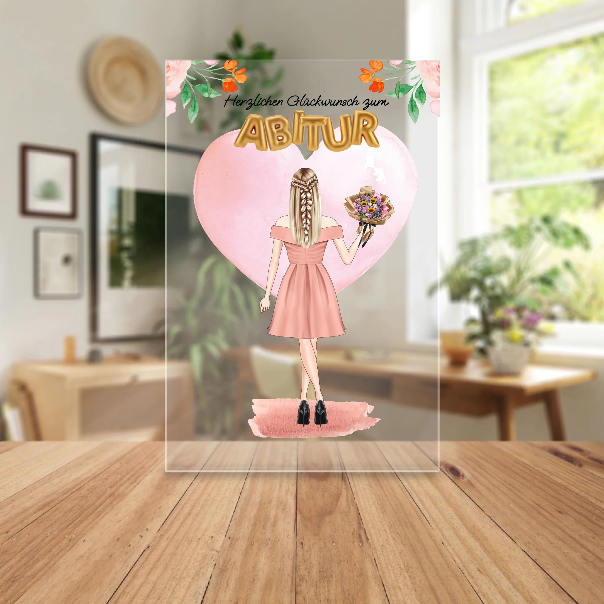 Personalisierte Acrylglasplatte - Abitur Abschlussgeschenk / Abi Geschenk (1 Frau)