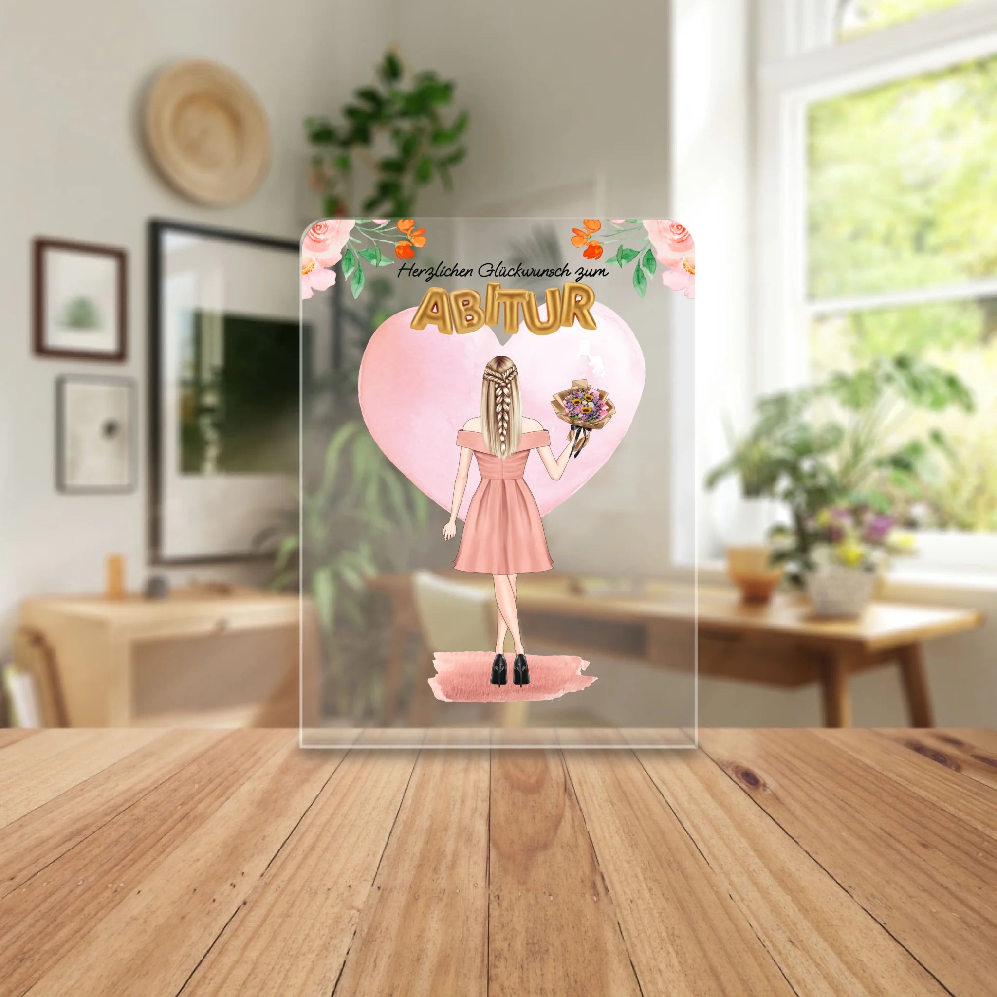 Personalisierte Acrylglasplatte - Abitur Abschlussgeschenk / Abi Geschenk (1 Frau)