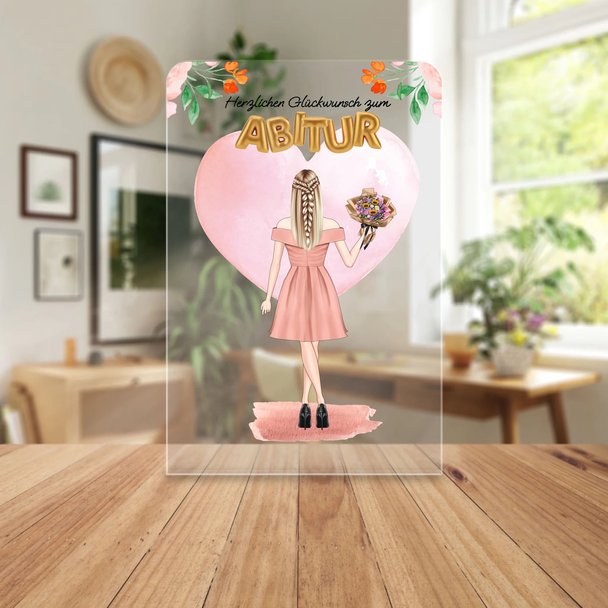 Personalisierte Acrylglasplatte - Abitur Abschlussgeschenk / Abi Geschenk (1 Frau)