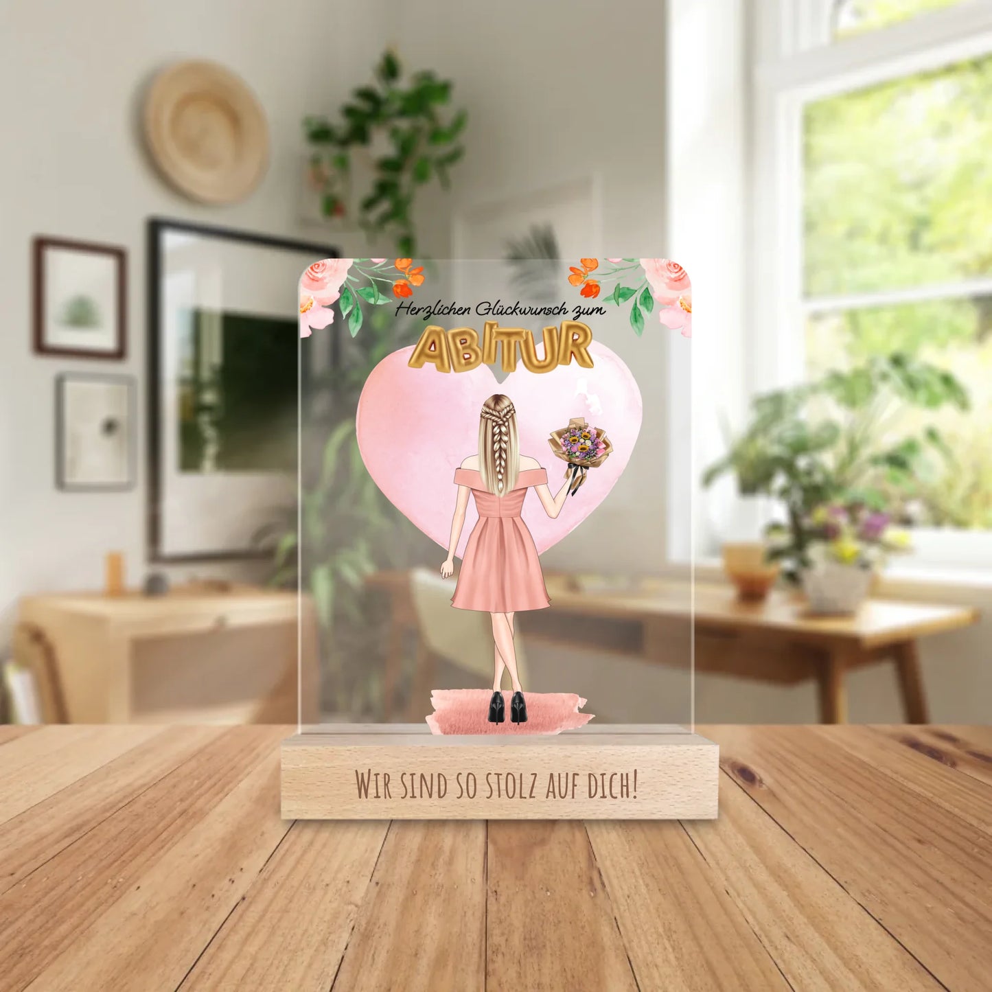 Personalisierte Acrylglasplatte - Abitur Abschlussgeschenk / Abi Geschenk (1 Frau)