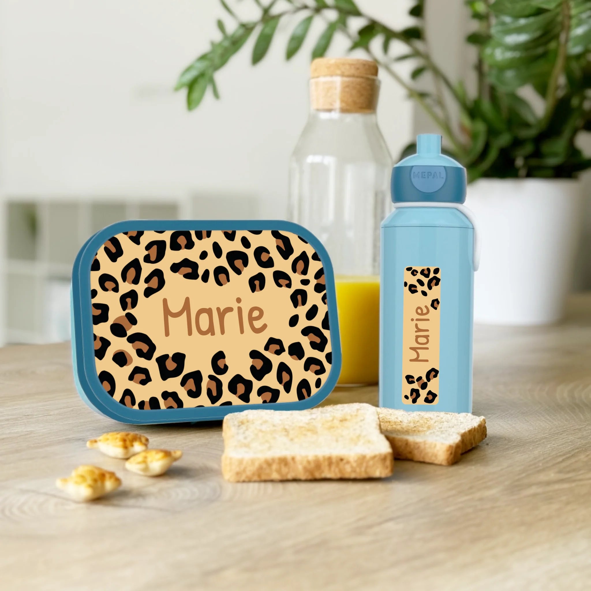 Personalisierte Mepal Campus Bento Brotdose/Trinkflasche im Leoparden Design mit Namen