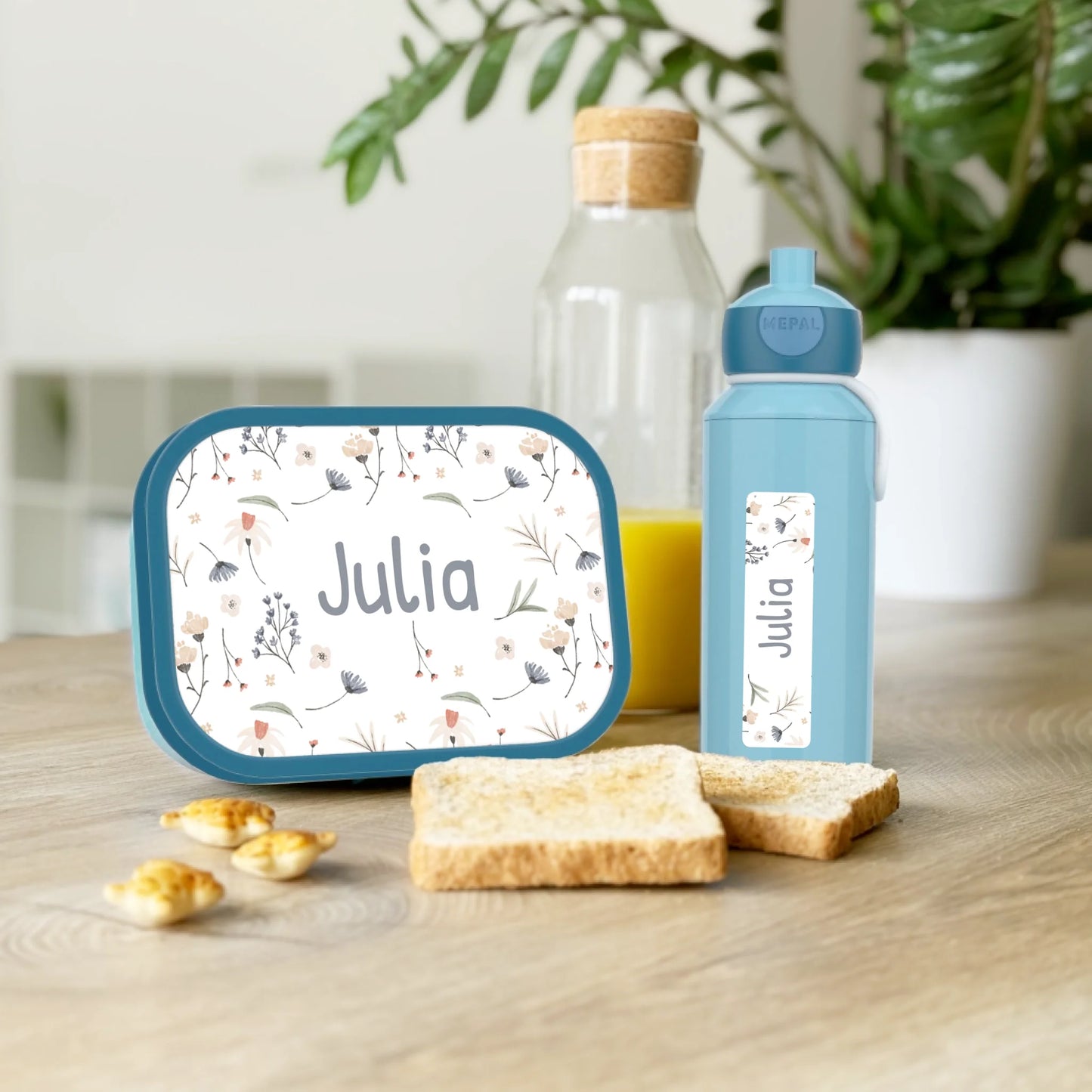 Personalisierte Mepal Campus Bento Brotdose/Trinkflasche im Blumen Design mit Namen