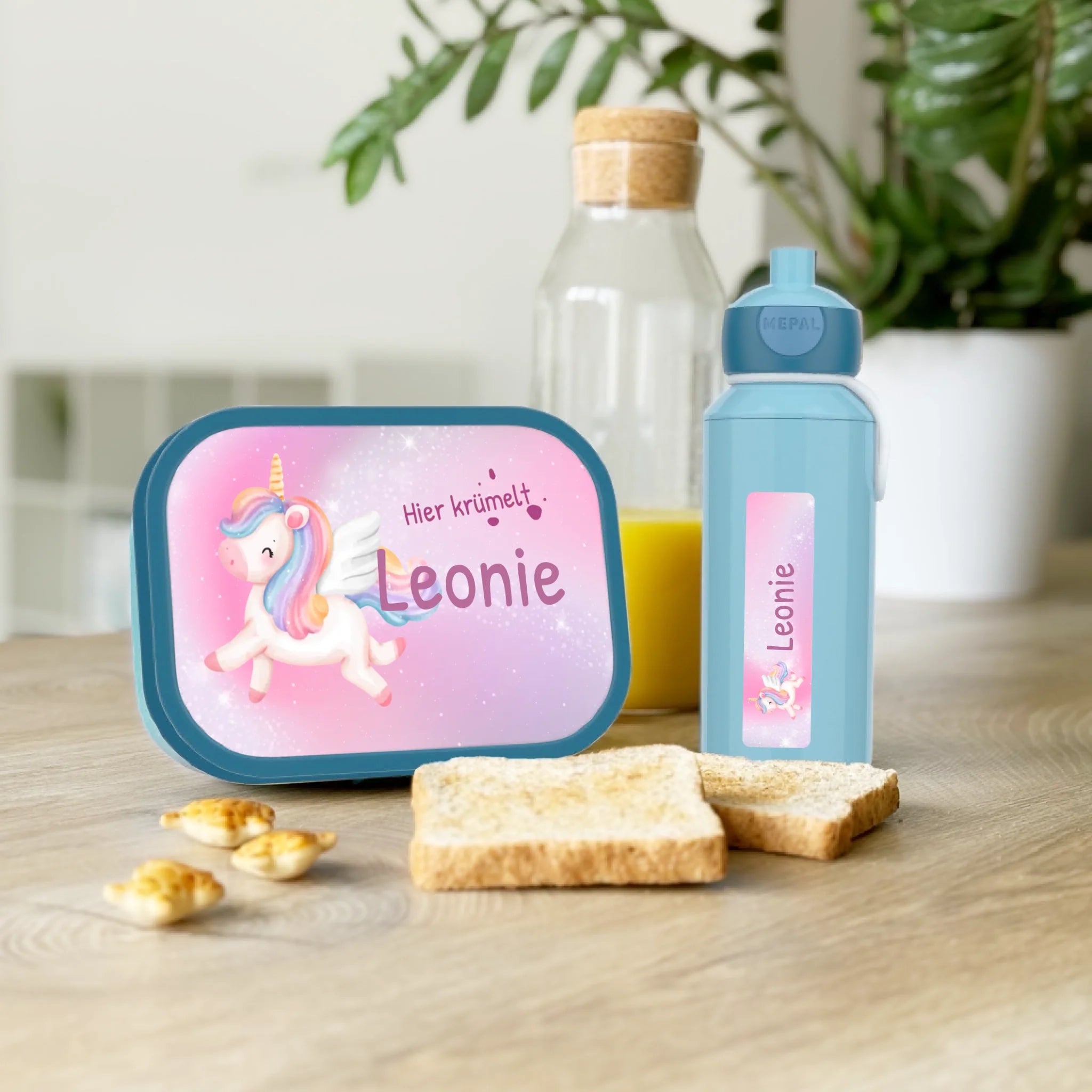 Personalisierte Mepal Campus Bento Brotdose/Trinkflasche im Einhorn Design mit Namen