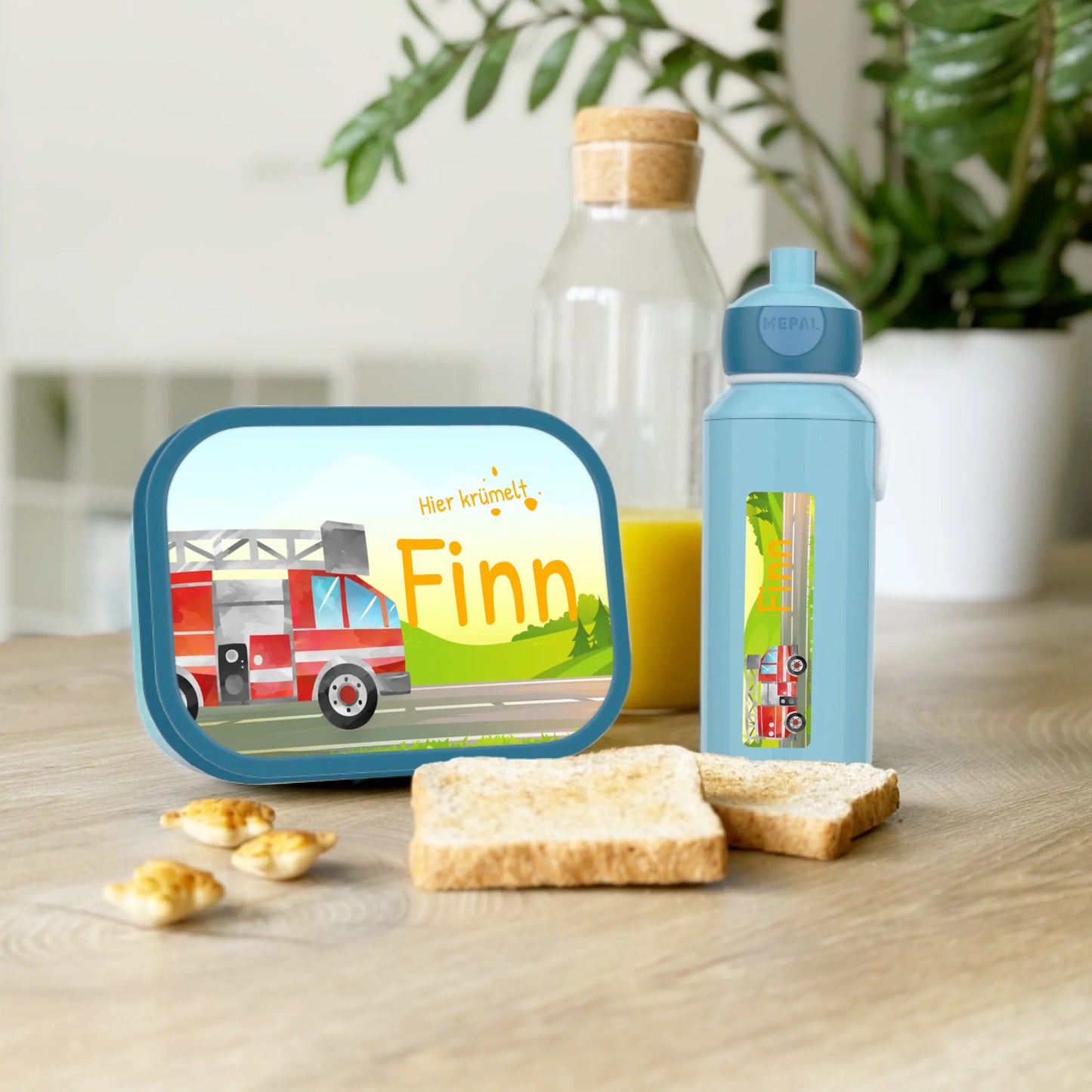 Personalisierte Mepal Campus Bento Brotdose/Trinkflasche im Feuerwehr Design mit Namen