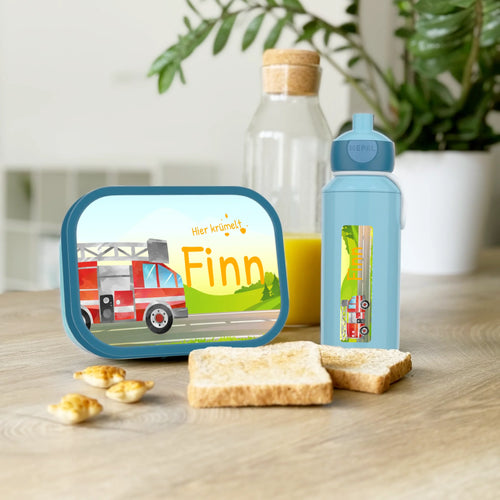 Personalisierte Mepal Campus Bento Brotdose/Trinkflasche im Feuerwehr Design mit Namen