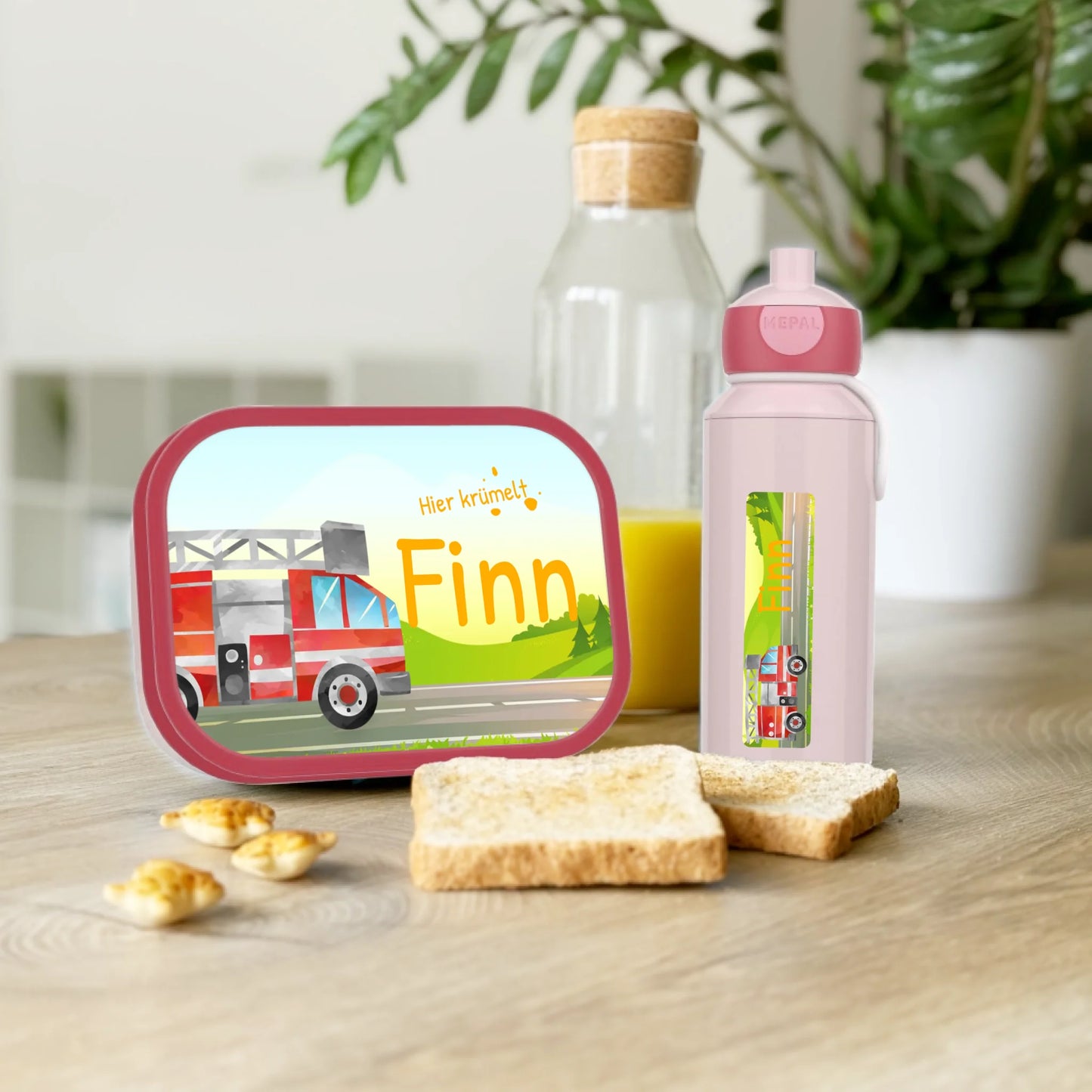 Personalisierte Mepal Campus Bento Brotdose/Trinkflasche im Feuerwehr Design mit Namen