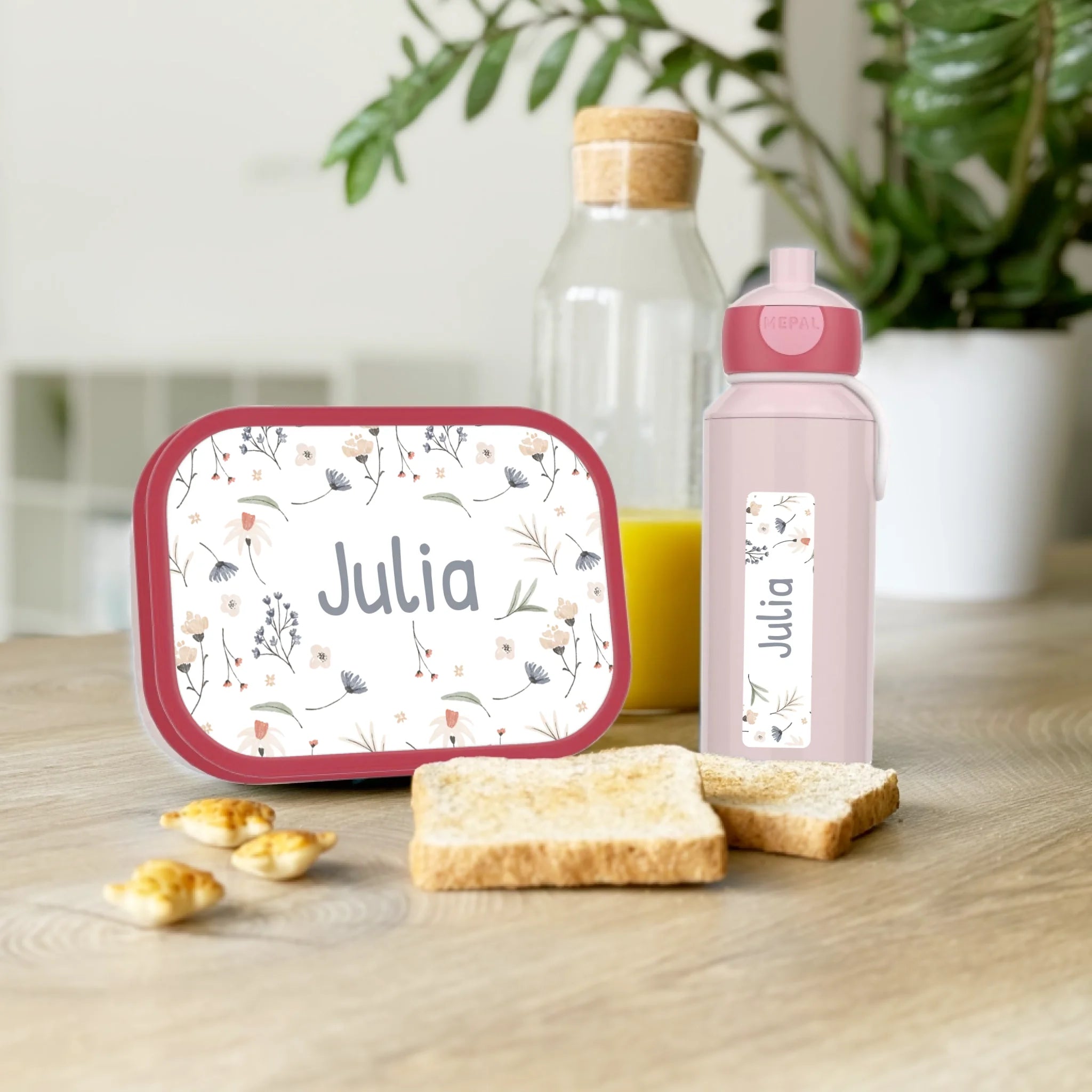 Personalisierte Mepal Campus Bento Brotdose/Trinkflasche im Blumen Design mit Namen