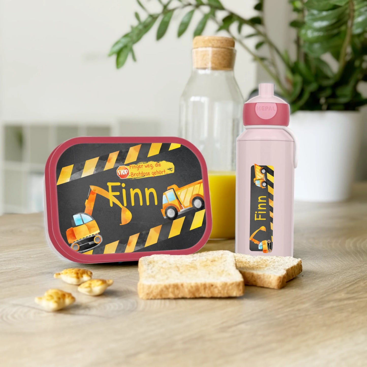 Personalisierte Mepal Campus Bento Brotdose/Trinkflasche im Baustellen Design mit Namen