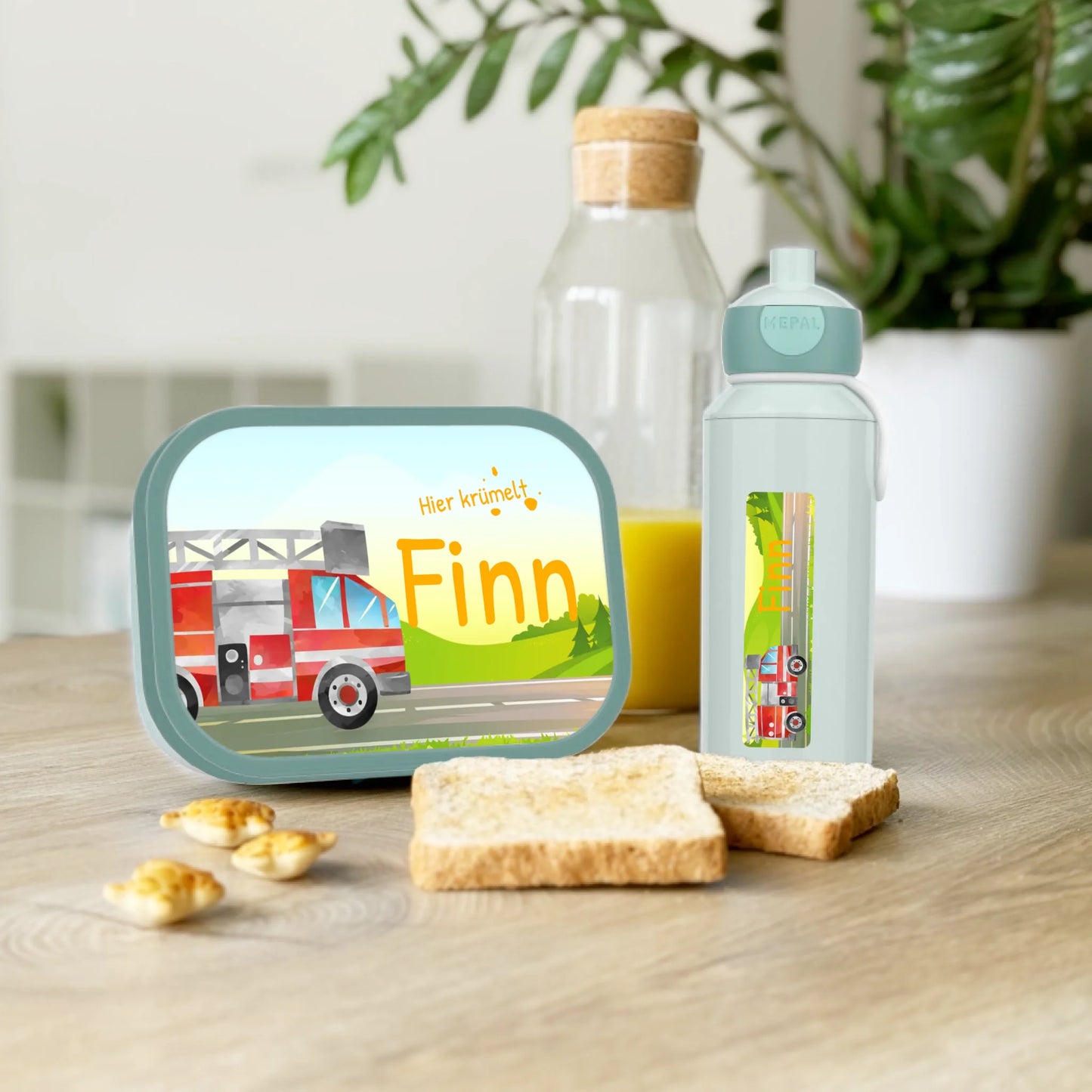 Personalisierte Mepal Campus Bento Brotdose/Trinkflasche im Feuerwehr Design mit Namen