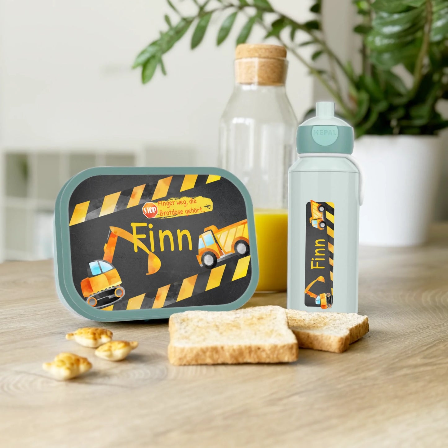 Personalisierte Mepal Campus Bento Brotdose/Trinkflasche im Baustellen Design mit Namen