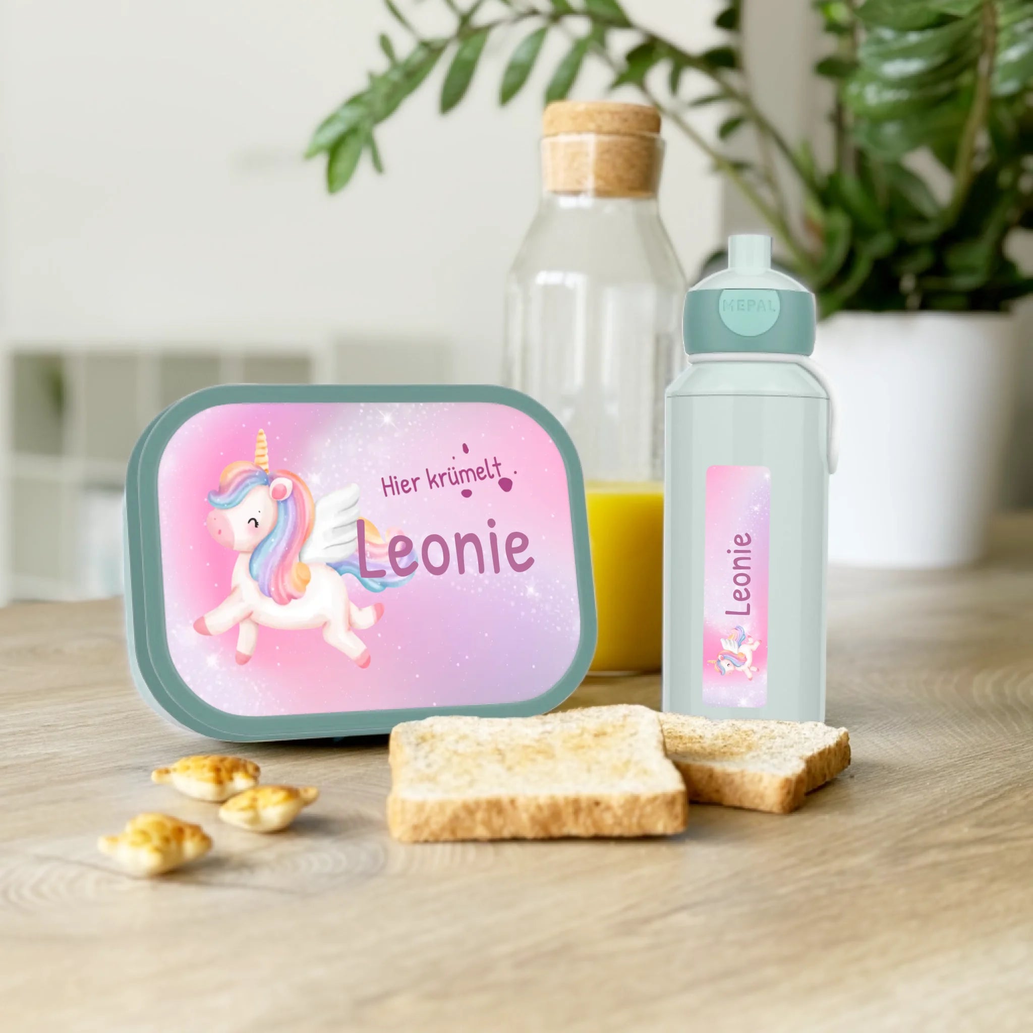 Personalisierte Mepal Campus Bento Brotdose/Trinkflasche im Einhorn Design mit Namen