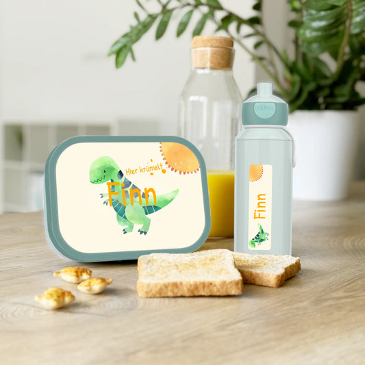 Personalisierte Mepal Campus Bento Brotdose/Trinkflasche im Dino Design mit Namen