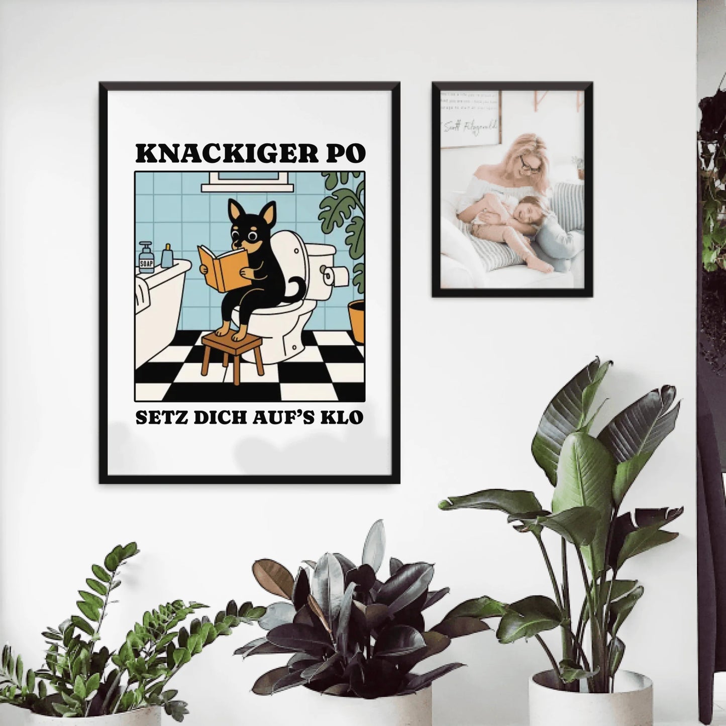 Personalisiertes Poster - Knackiger Po setz dich aufs Klo - Lustiges Bild für die Toilette mit eigenem Tier