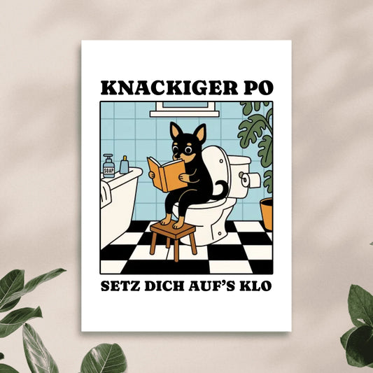 Personalisiertes Poster - Knackiger Po setz dich aufs Klo - Lustiges Bild für die Toilette mit eigenem Tier