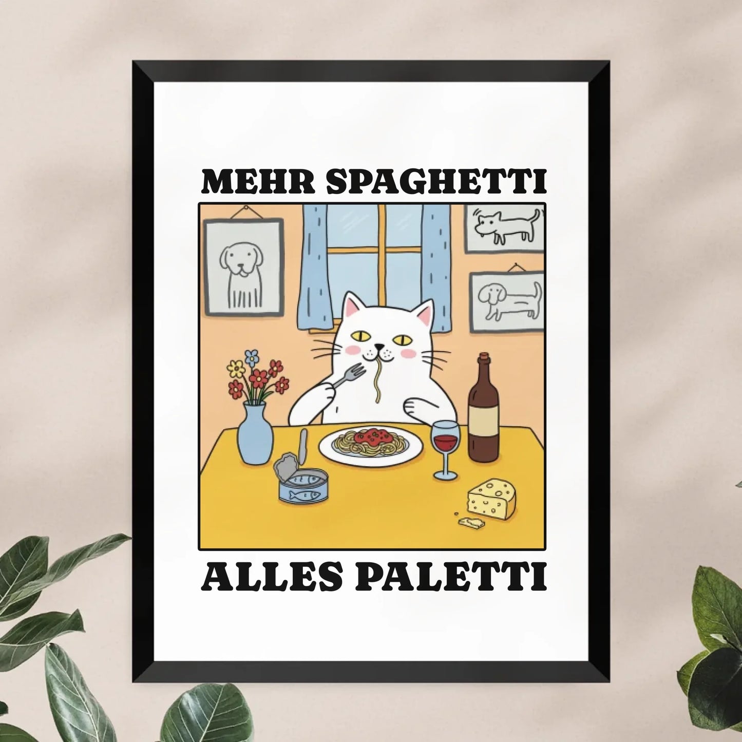 Personalisiertes Poster - Mehr Spaghetti alles paletti - Lustiges Bild für's Wohnzimmer mit eigenem Tier