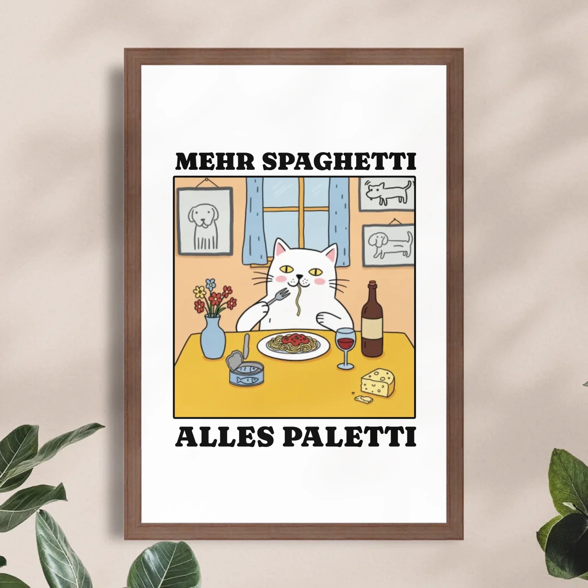 Personalisiertes Poster - Mehr Spaghetti alles paletti - Lustiges Bild für's Wohnzimmer mit eigenem Tier
