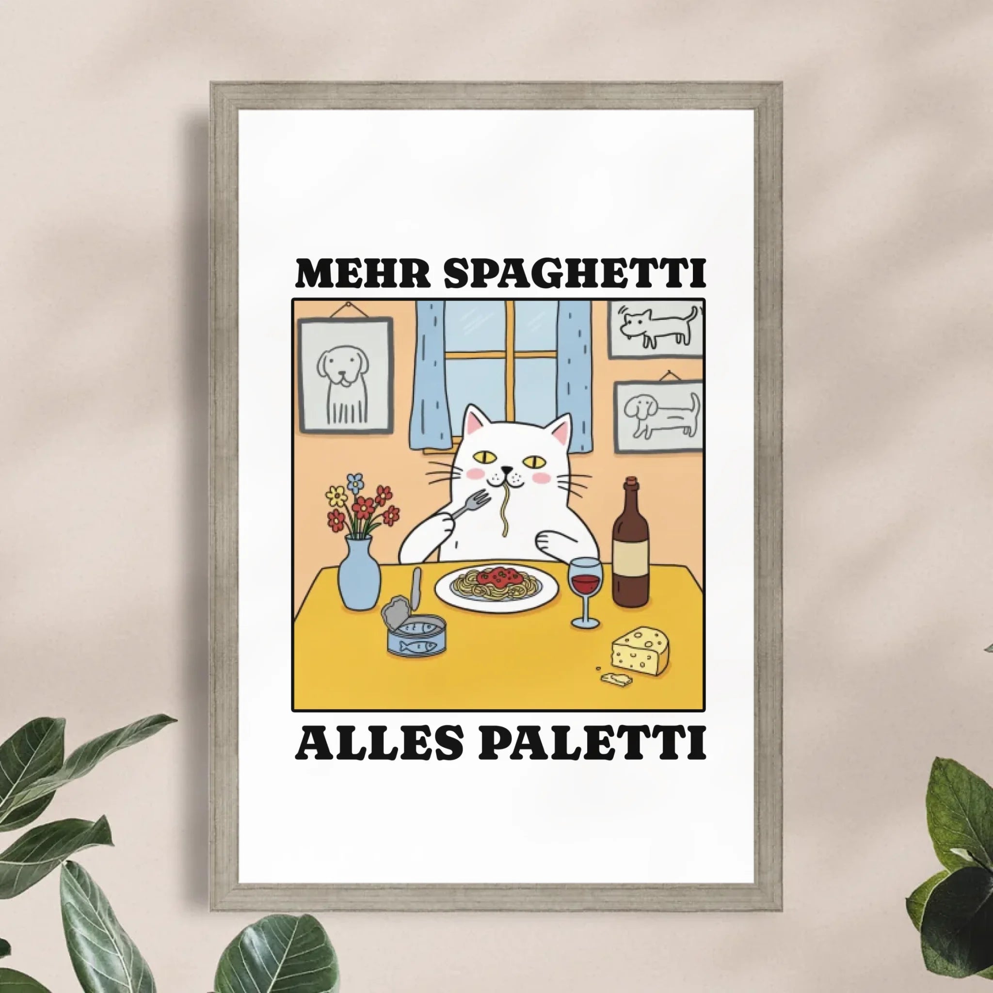 Personalisiertes Poster - Mehr Spaghetti alles paletti - Lustiges Bild für's Wohnzimmer mit eigenem Tier