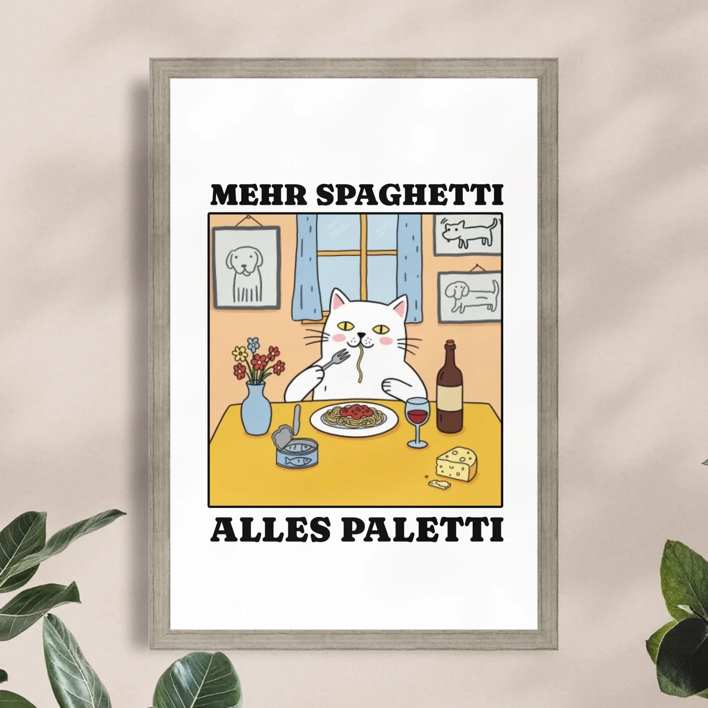 Personalisiertes Poster - Mehr Spaghetti alles paletti - Lustiges Bild für's Wohnzimmer mit eigenem Tier