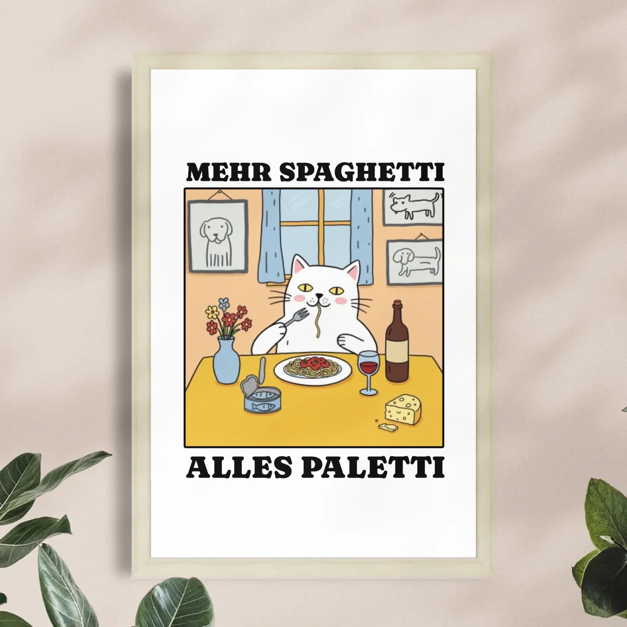 Personalisiertes Poster - Mehr Spaghetti alles paletti - Lustiges Bild für's Wohnzimmer mit eigenem Tier