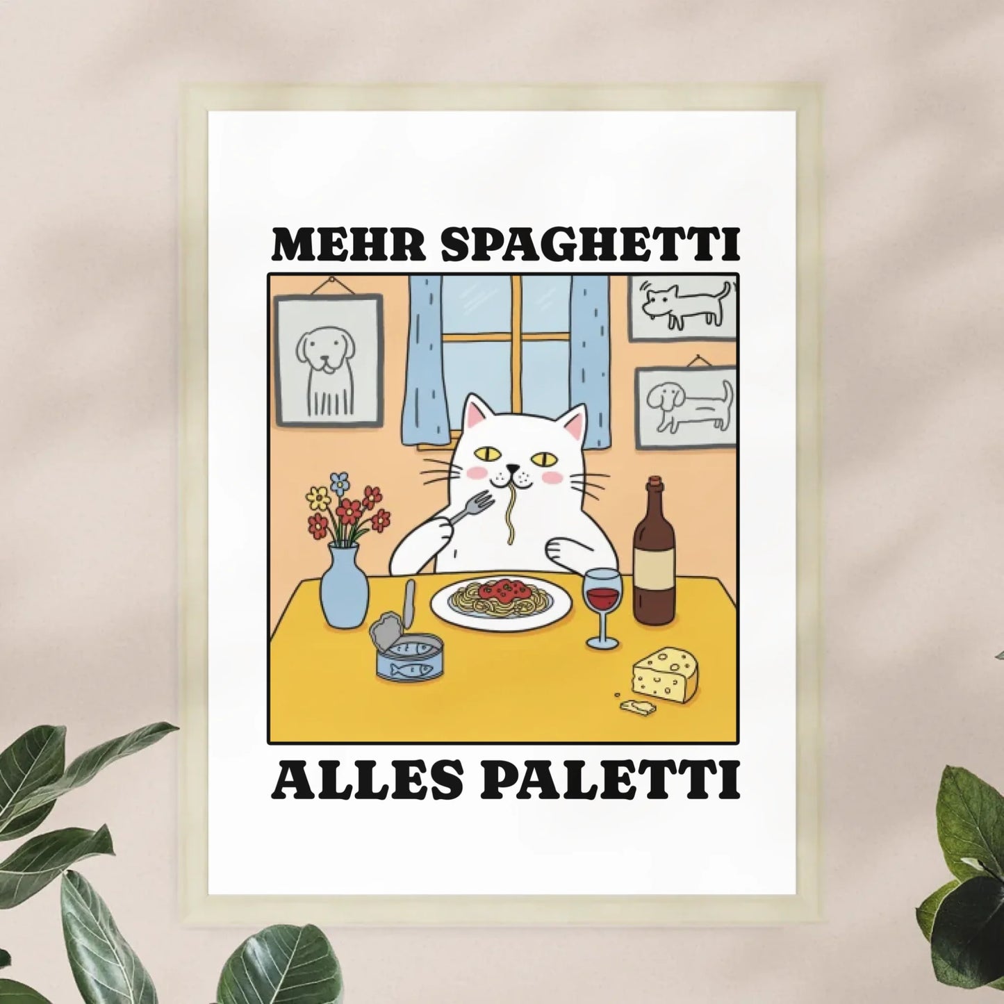 Personalisiertes Poster - Mehr Spaghetti alles paletti - Lustiges Bild für's Wohnzimmer mit eigenem Tier