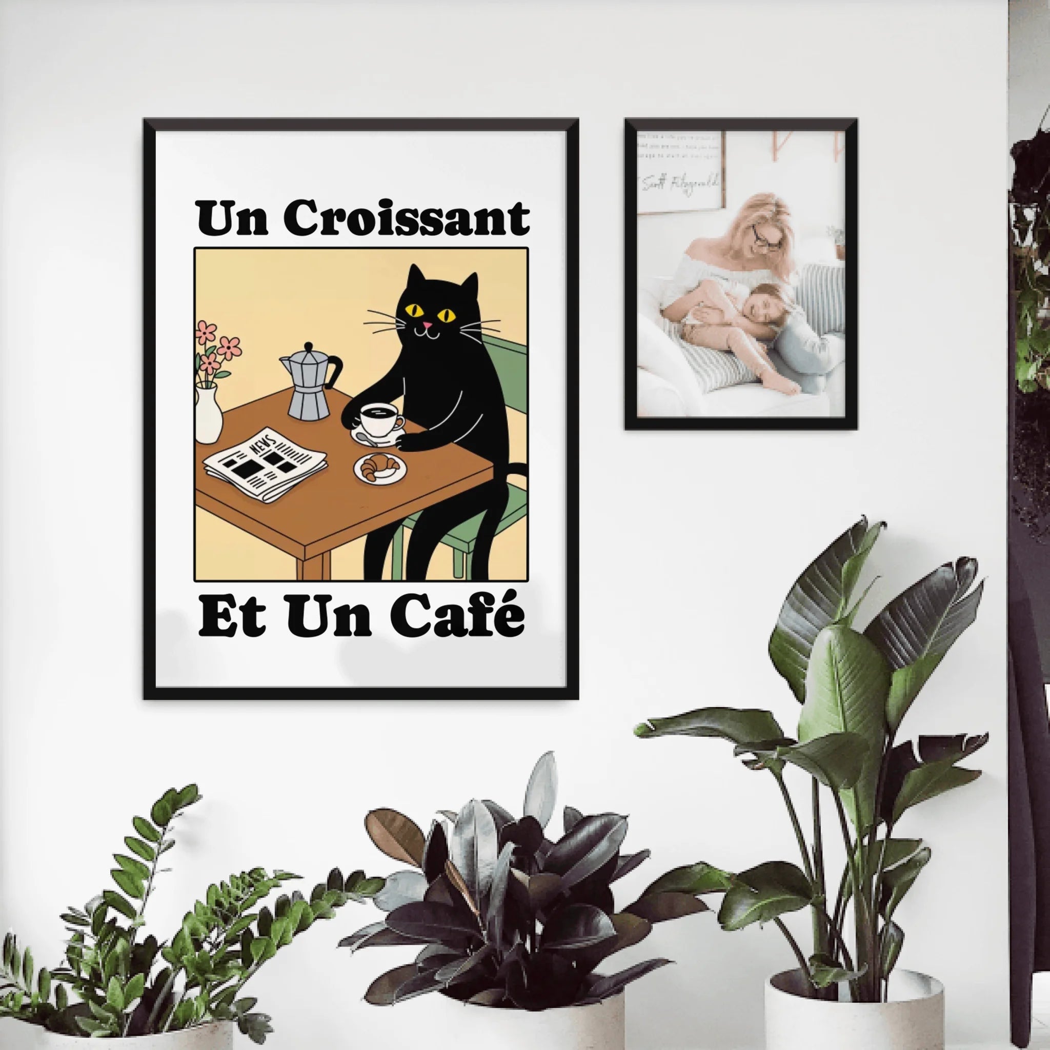 Personalisiertes Poster - Un Croissant et un Café
 - Lustiges Bild für die Küche mit eigenem Tier