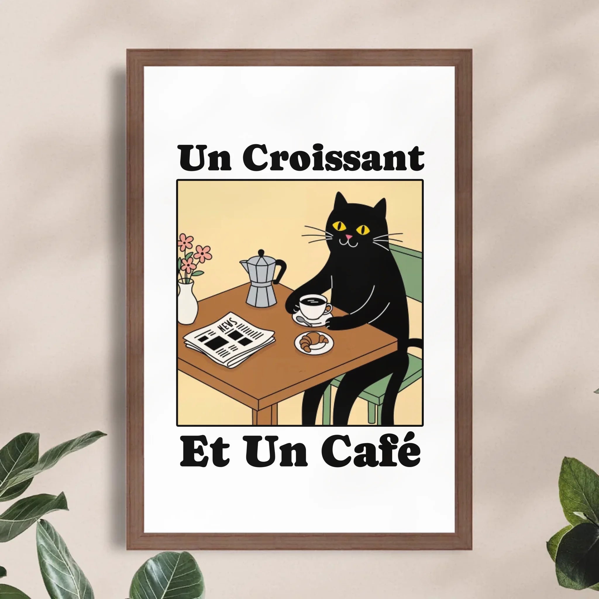 Personalisiertes Poster - Un Croissant et un Café
 - Lustiges Bild für die Küche mit eigenem Tier