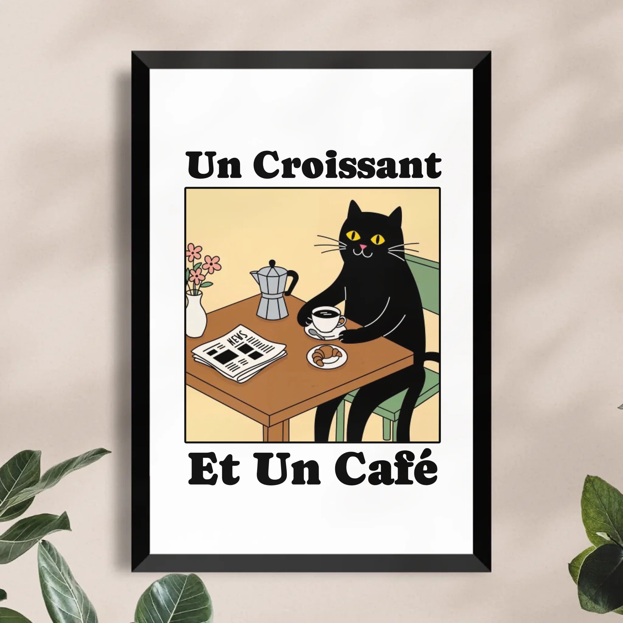 Personalisiertes Poster - Un Croissant et un Café
 - Lustiges Bild für die Küche mit eigenem Tier
