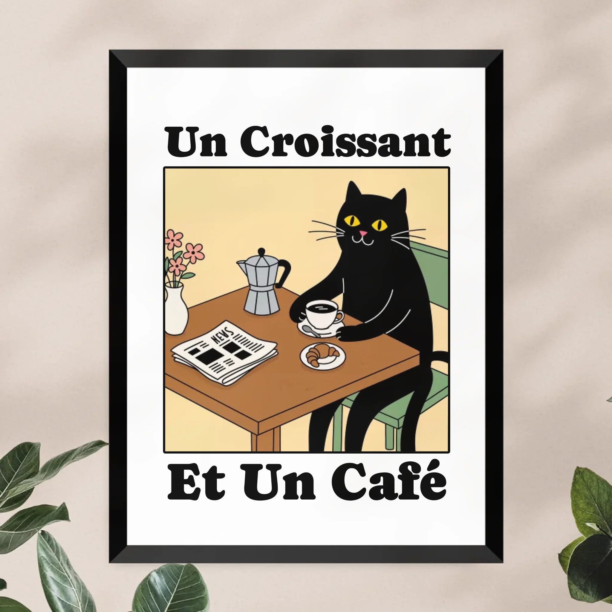 Personalisiertes Poster - Un Croissant et un Café
 - Lustiges Bild für die Küche mit eigenem Tier