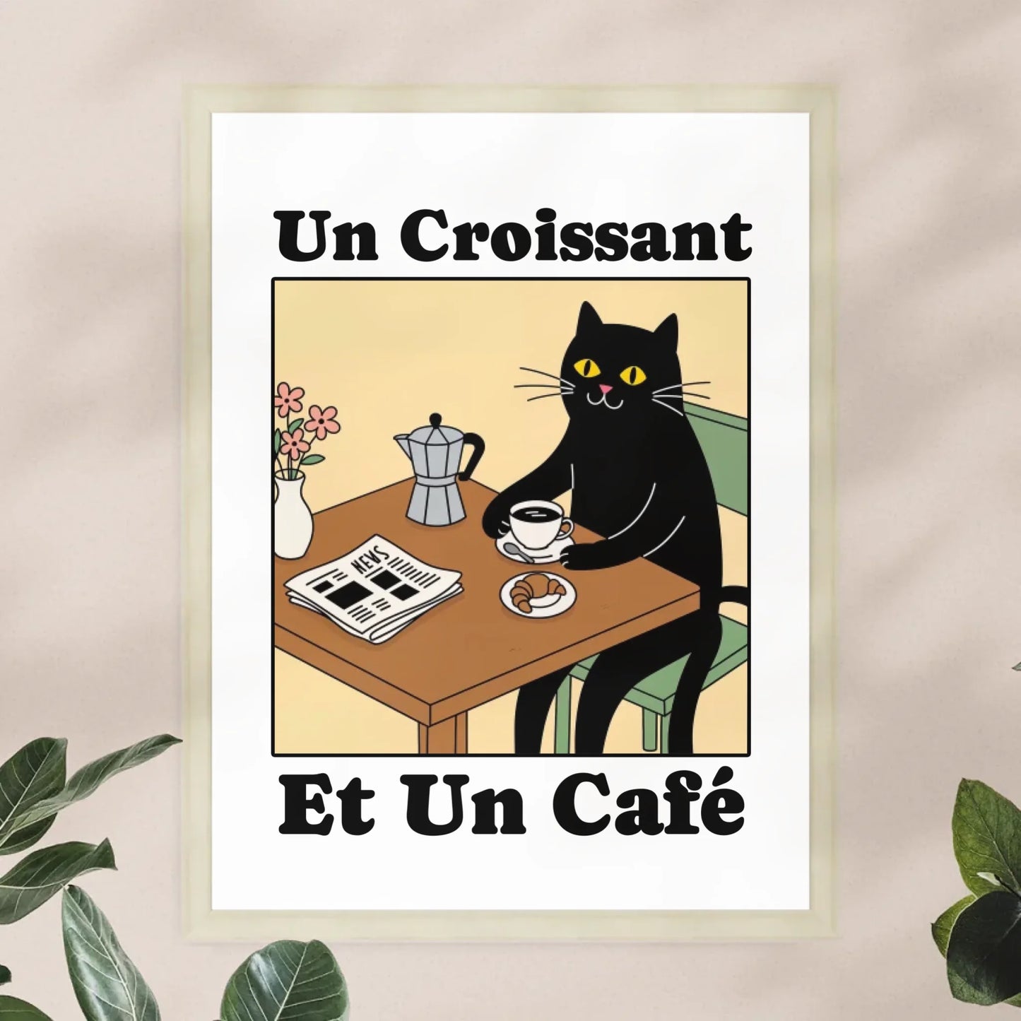 Personalisiertes Poster - Un Croissant et un Café
 - Lustiges Bild für die Küche mit eigenem Tier
