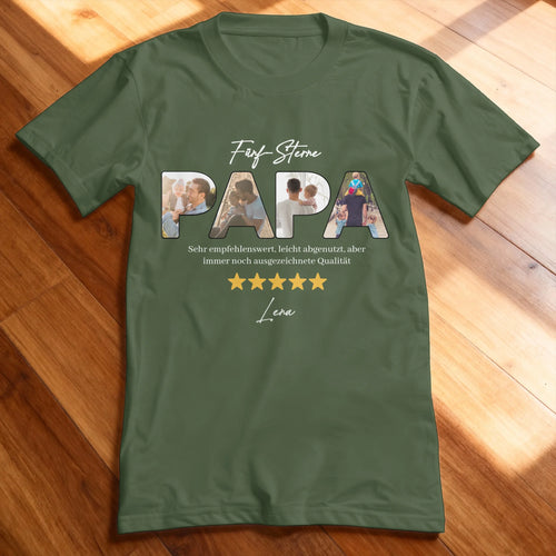 Personalisiertes T-Shirt - Fünf-Sterne Papa mit Bildern und Bewertung