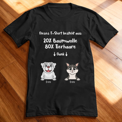 Personalisiertes T-Shirt - 20% Baumwolle - 80% Tierhaare mit 1-6 Hunden/Katzen