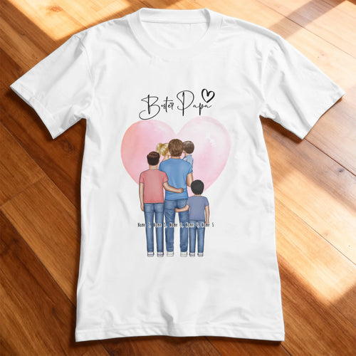 Personalisiertes T-Shirt - Papa/Vater + 1-4 Kinder