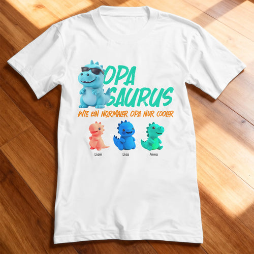 Personalisiertes T-Shirt - Opasaurus mit 1-10 Kindern