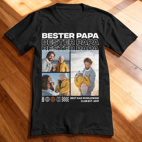 Personalisiertes T-Shirt - Bester Papa mit 3-5 Bildern im Streetwear-Style