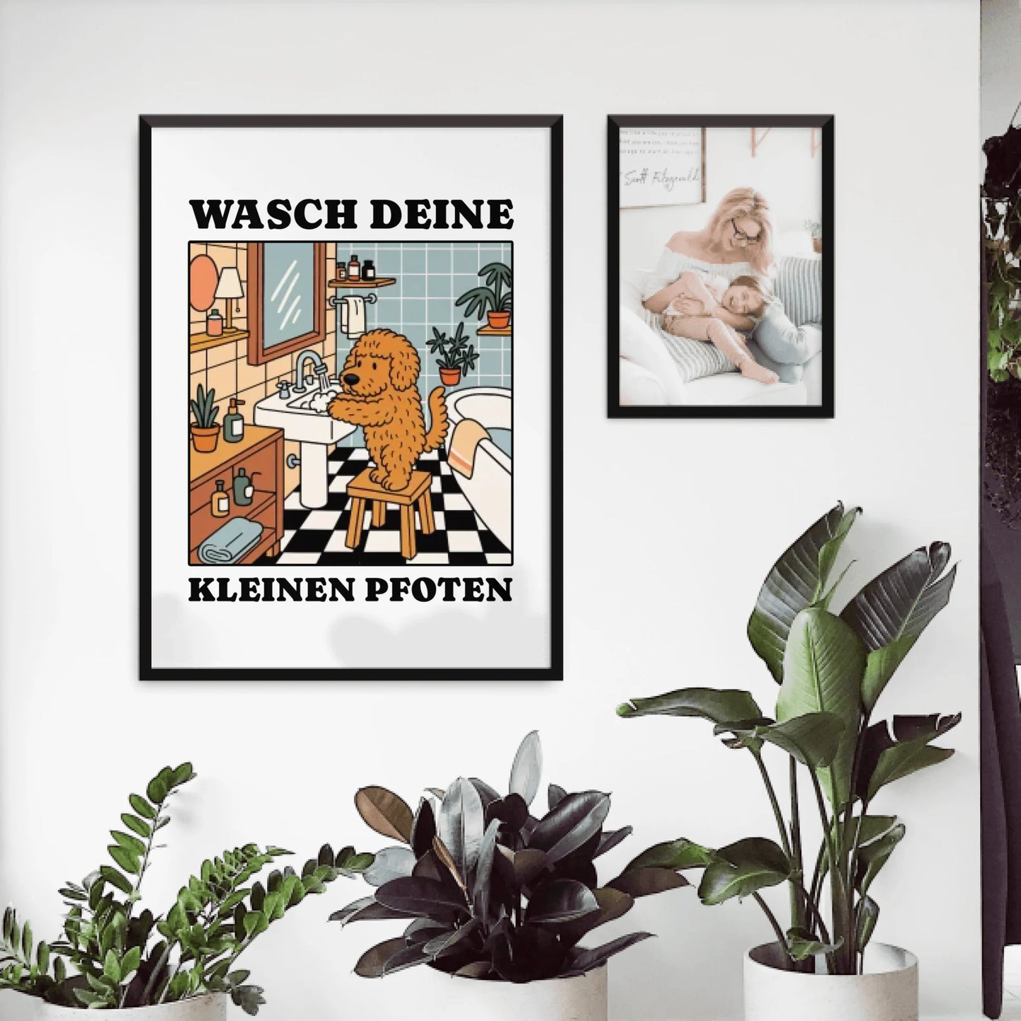 Personalisiertes Poster - Wasch deine kleinen Pfoten - Lustiges Bild für die Toilette/Badezimmer mit eigenem Tier