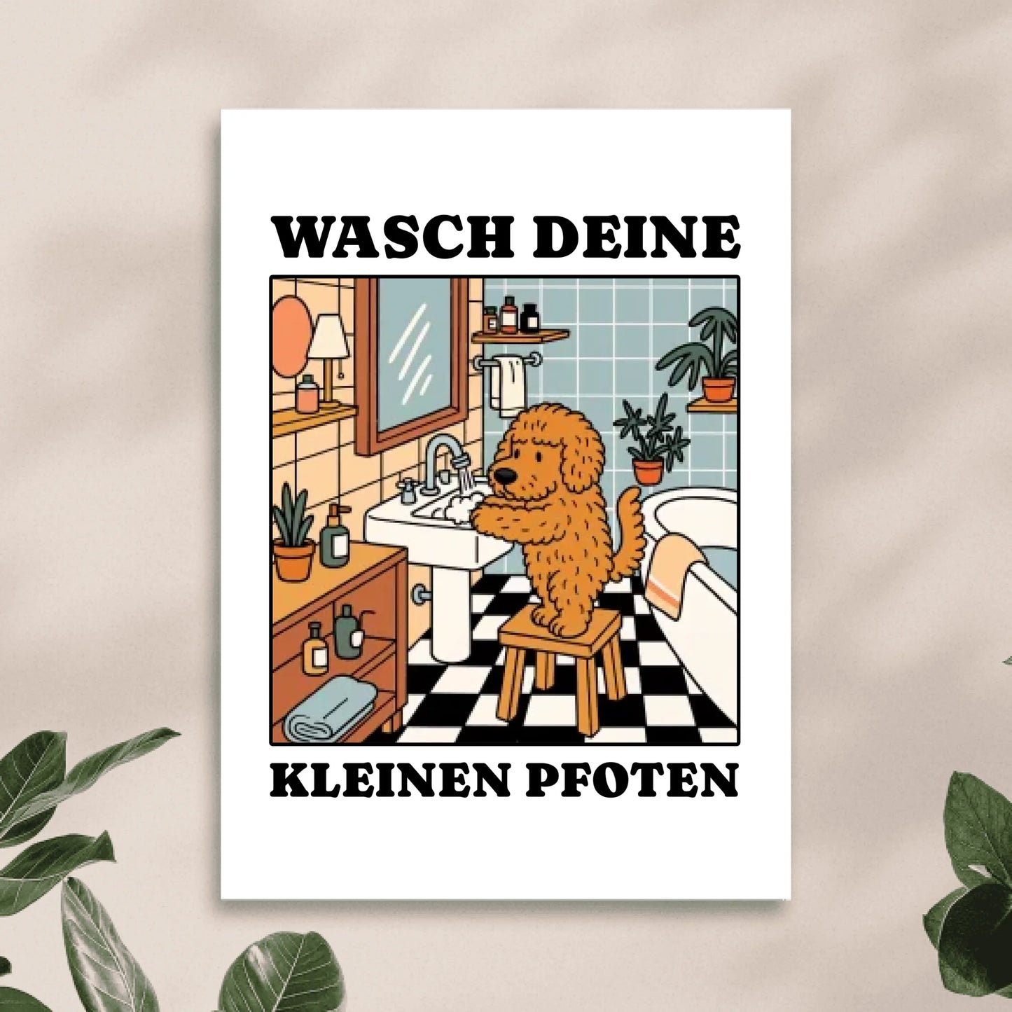 Personalisiertes Poster - Wasch deine kleinen Pfoten - Lustiges Bild für die Toilette/Badezimmer mit eigenem Tier