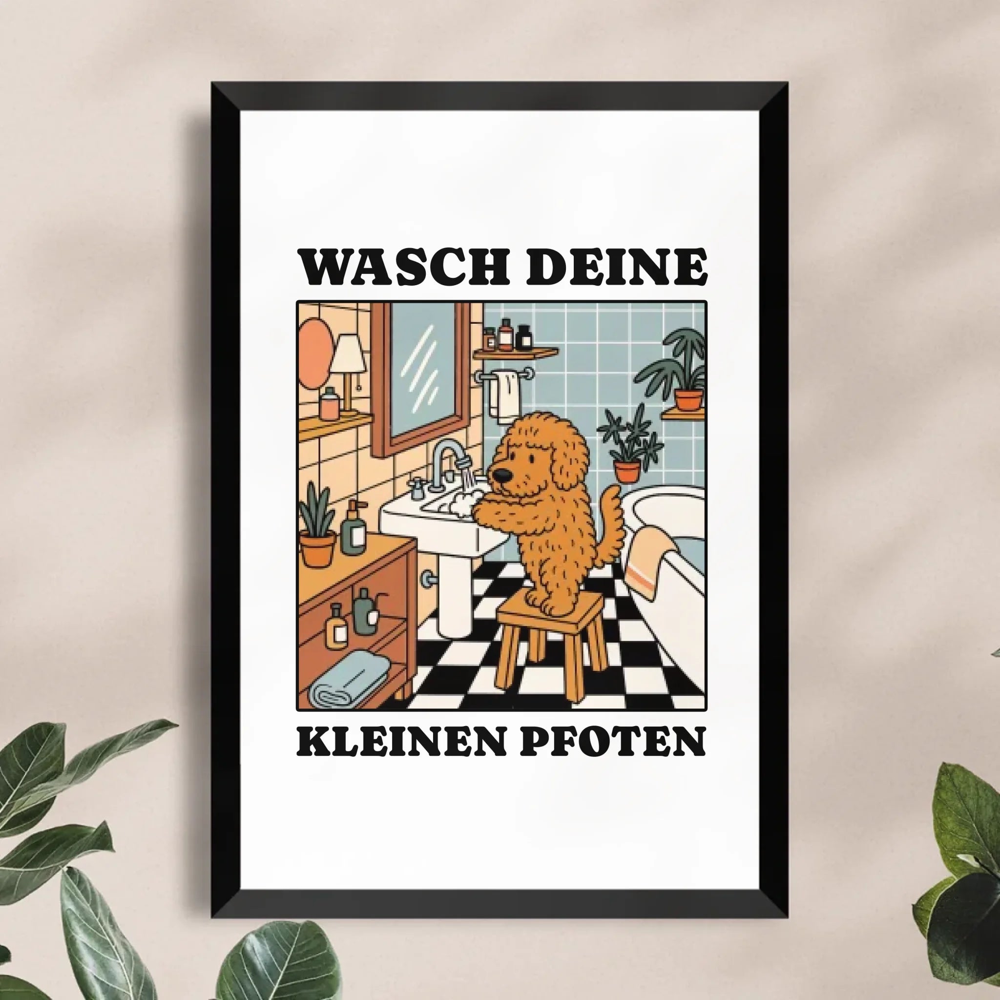 Personalisiertes Poster - Wasch deine kleinen Pfoten - Lustiges Bild für die Toilette/Badezimmer mit eigenem Tier
