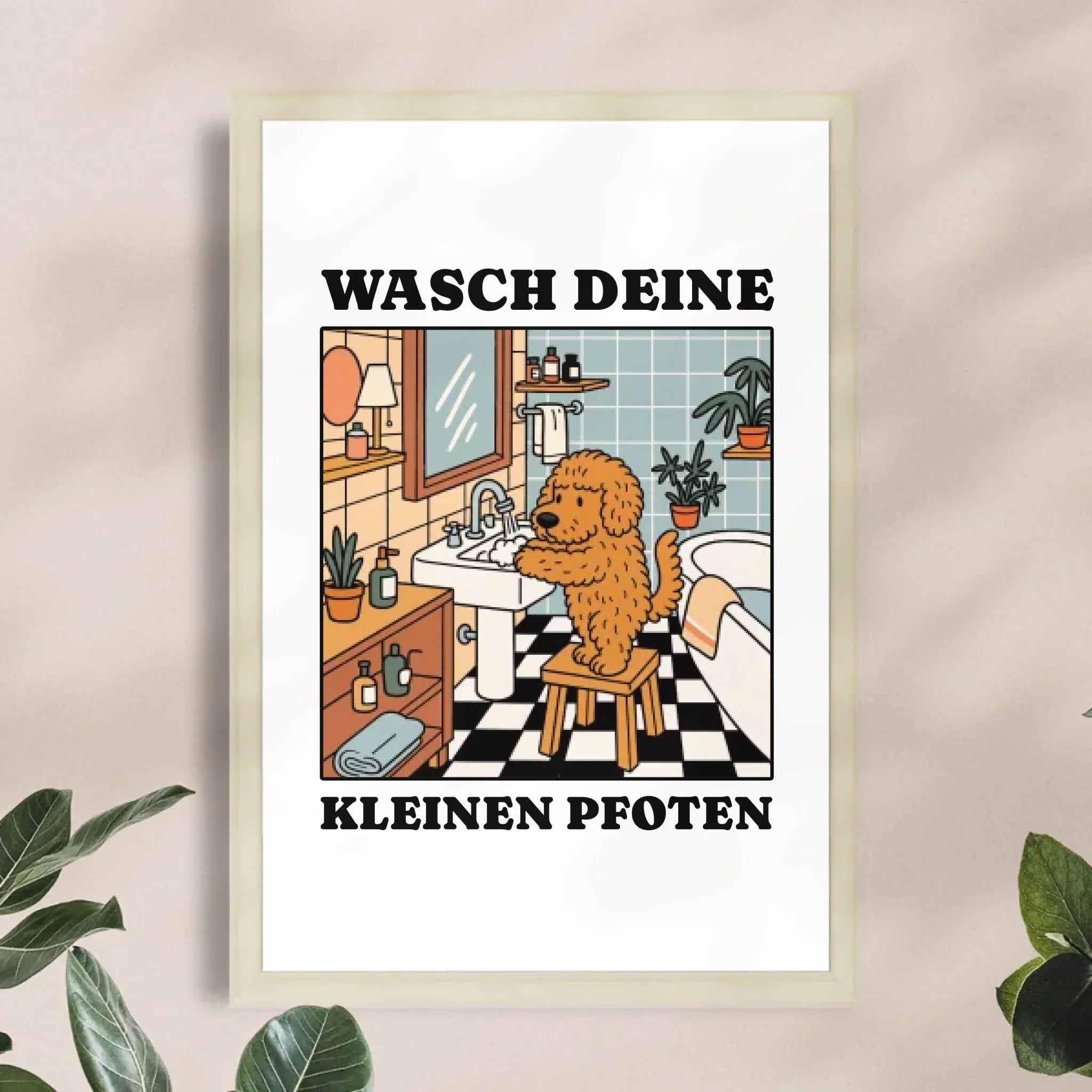 Personalisiertes Poster - Wasch deine kleinen Pfoten - Lustiges Bild für die Toilette/Badezimmer mit eigenem Tier