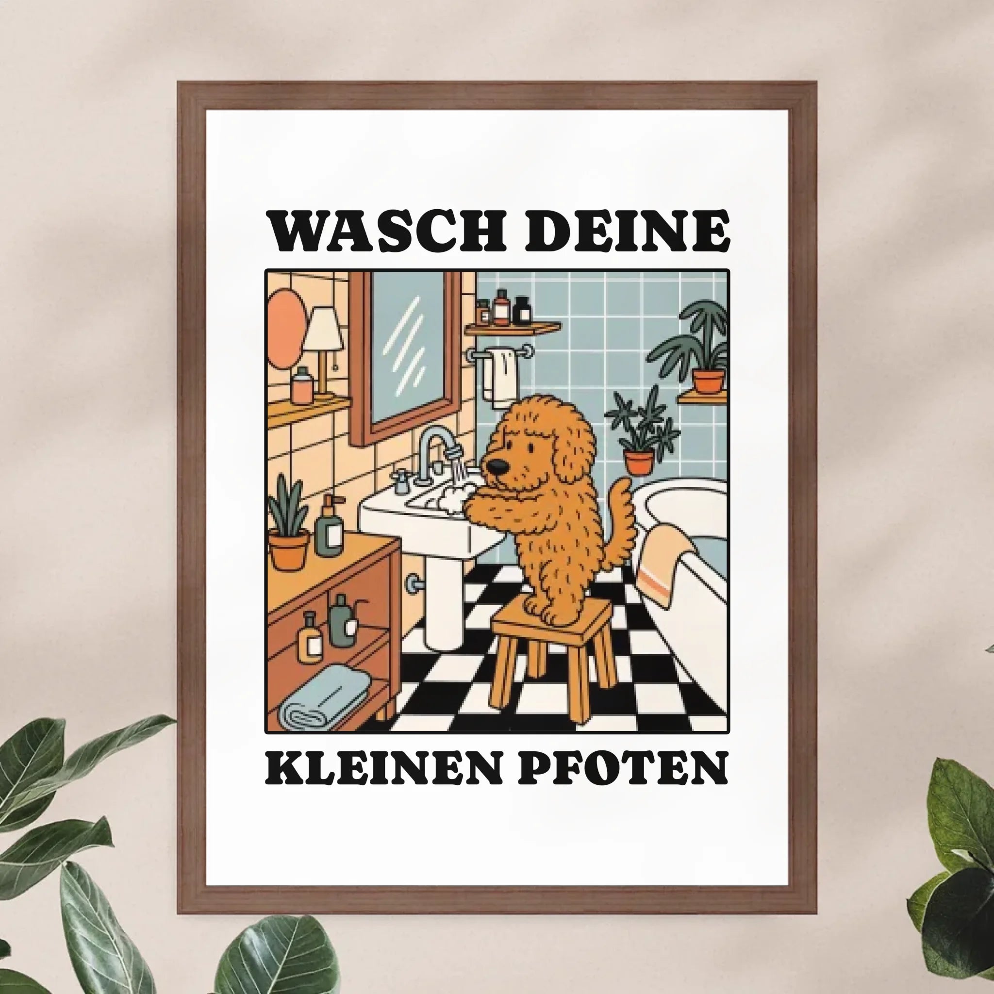 Personalisiertes Poster - Wasch deine kleinen Pfoten - Lustiges Bild für die Toilette/Badezimmer mit eigenem Tier