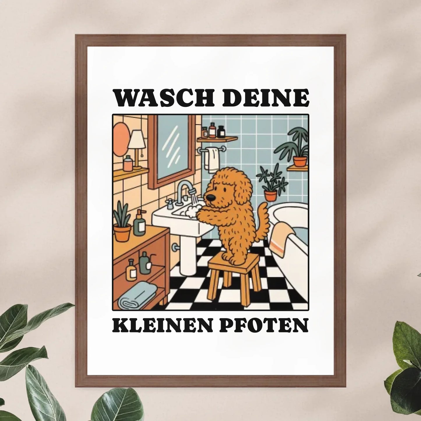 Personalisiertes Poster - Wasch deine kleinen Pfoten - Lustiges Bild für die Toilette/Badezimmer mit eigenem Tier