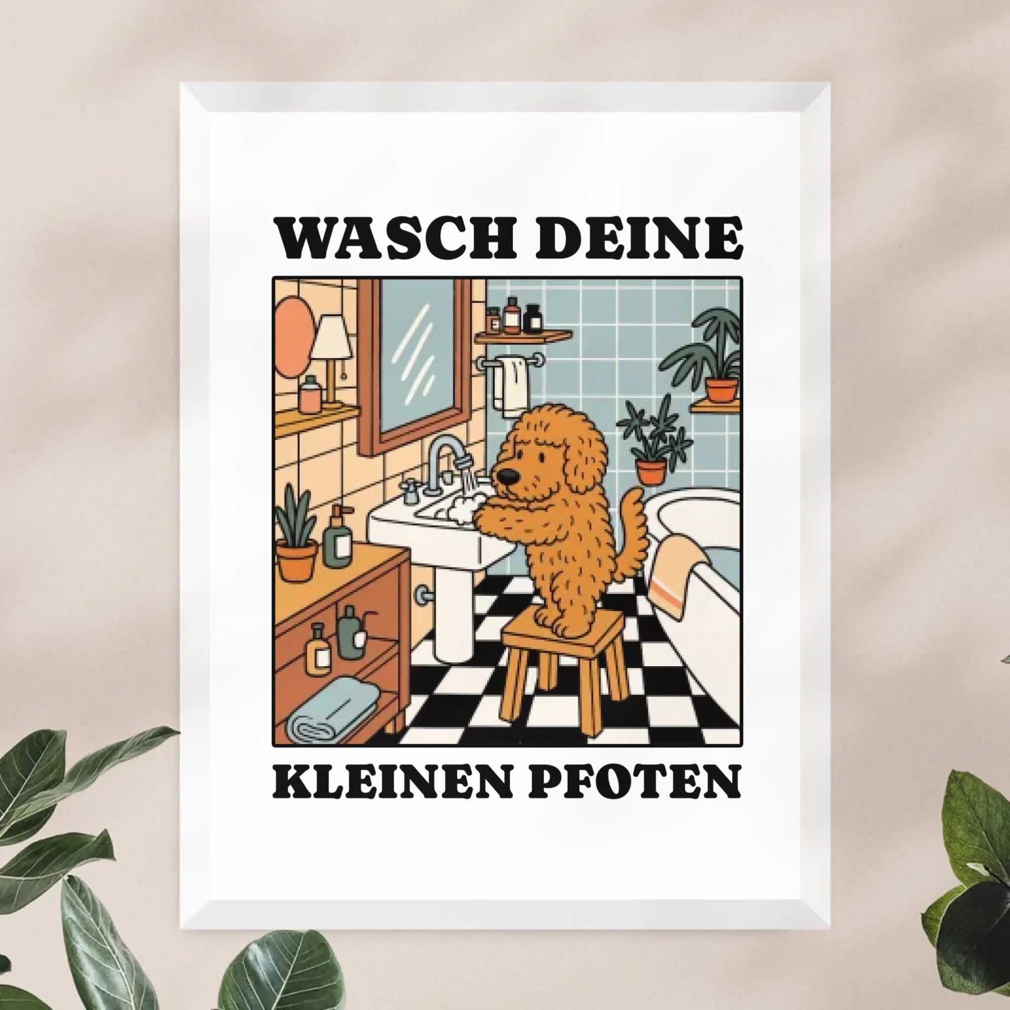 Personalisiertes Poster - Wasch deine kleinen Pfoten - Lustiges Bild für die Toilette/Badezimmer mit eigenem Tier