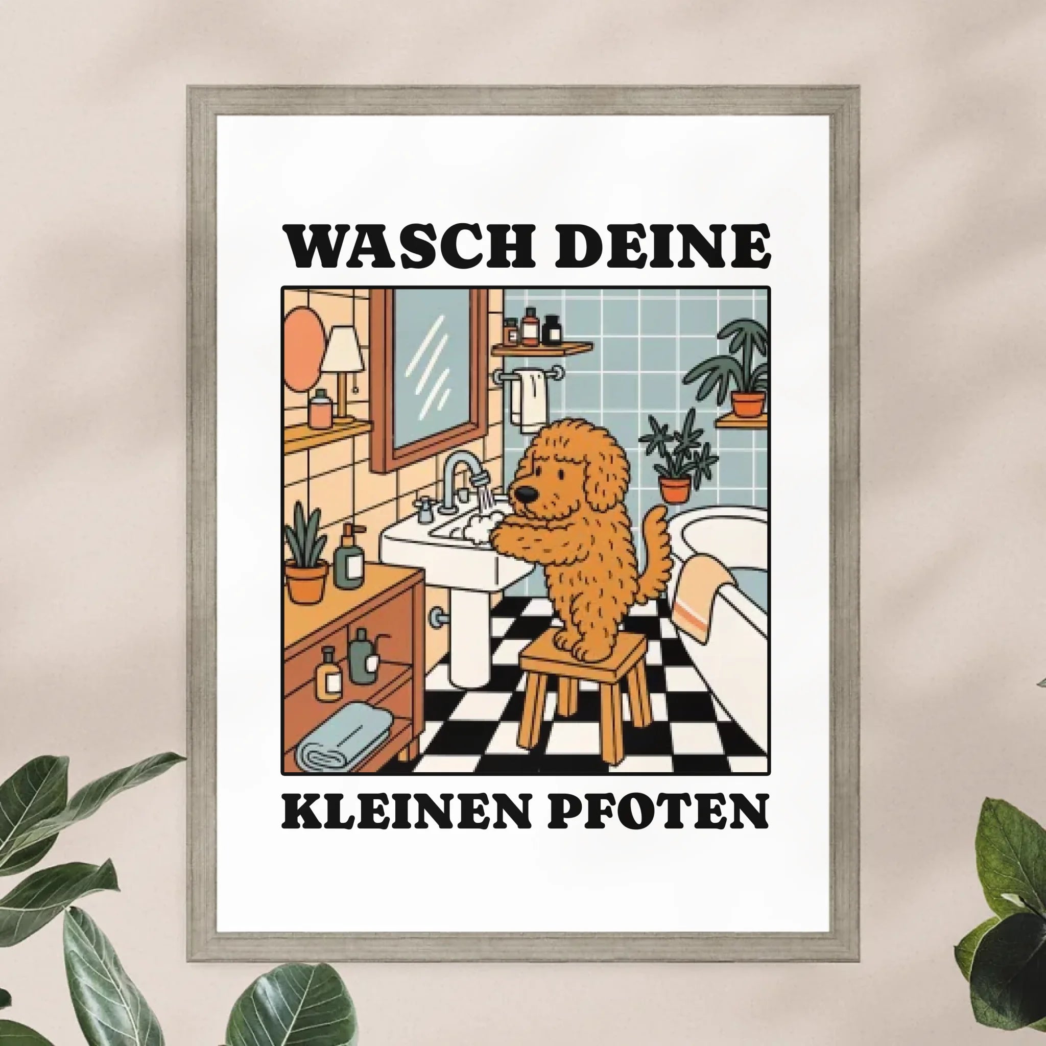 Personalisiertes Poster - Wasch deine kleinen Pfoten - Lustiges Bild für die Toilette/Badezimmer mit eigenem Tier